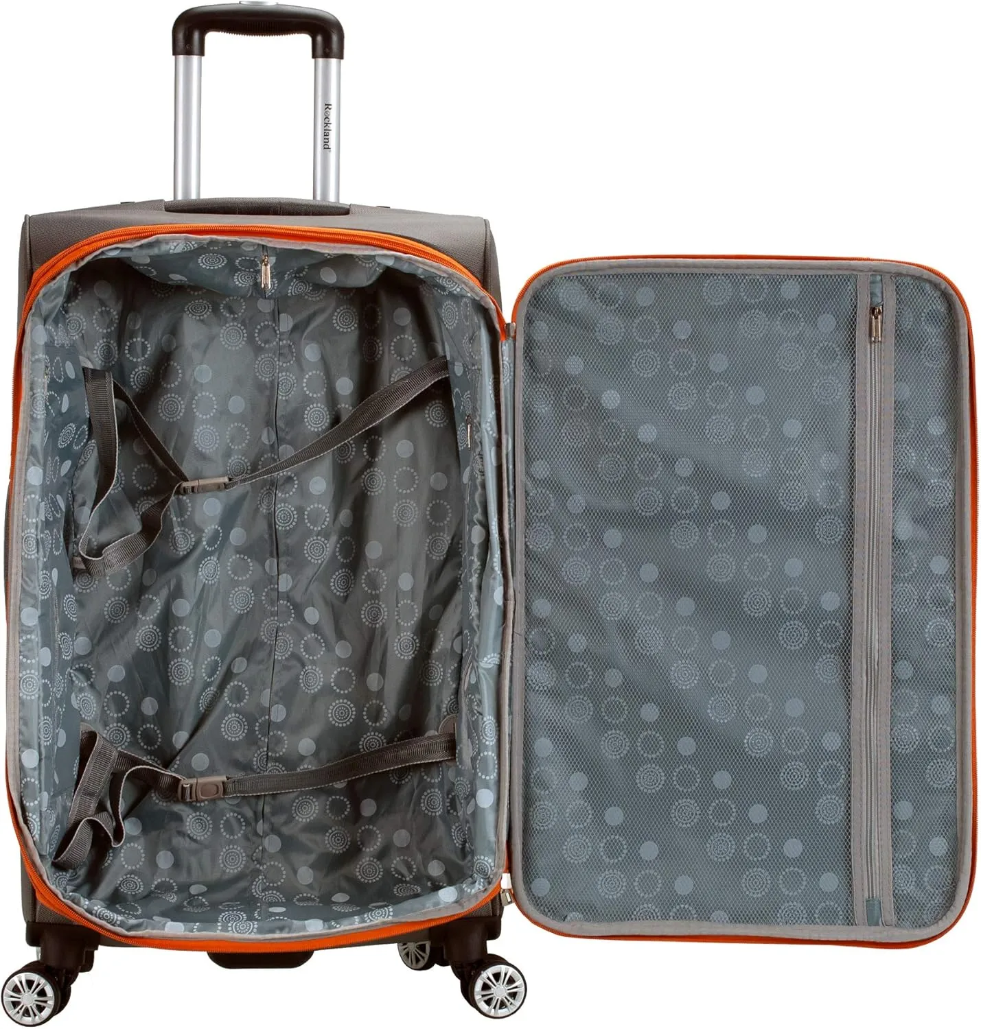 Rockland Impact Softside Spinner Wheel Luggage, Charcoal, 4-Piece Set (18/22/26/30)