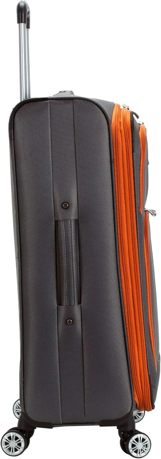Rockland Impact Softside Spinner Wheel Luggage, Charcoal, 4-Piece Set (18/22/26/30)
