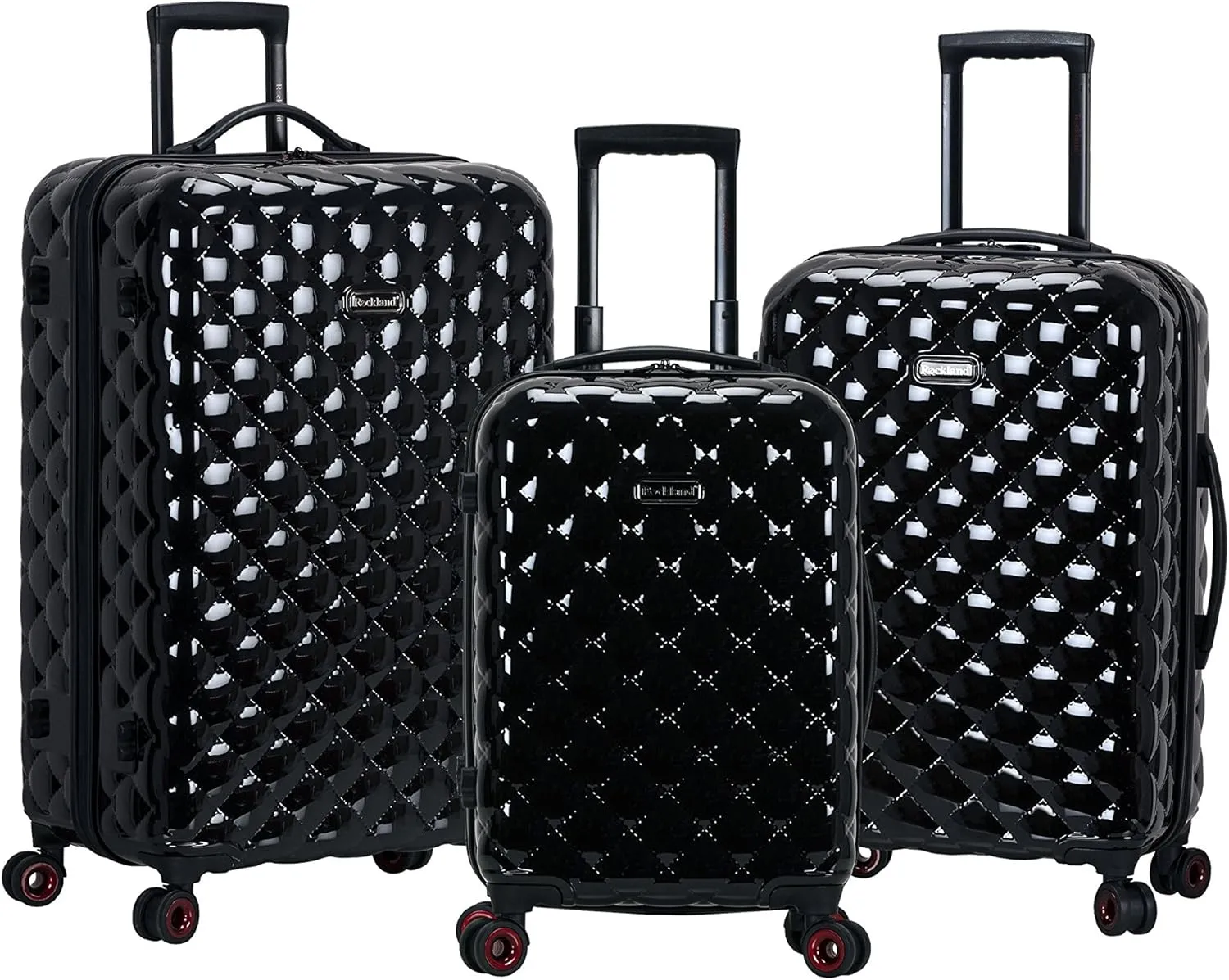 Rockland Quilt Hardside Expandable Spinner Wheel Luggage, Black, 3-Piece Set (20/24/28)