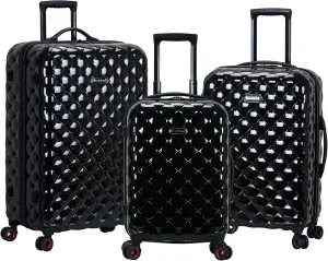 Rockland Quilt Hardside Expandable Spinner Wheel Luggage, Black, 3-Piece Set (20/24/28)