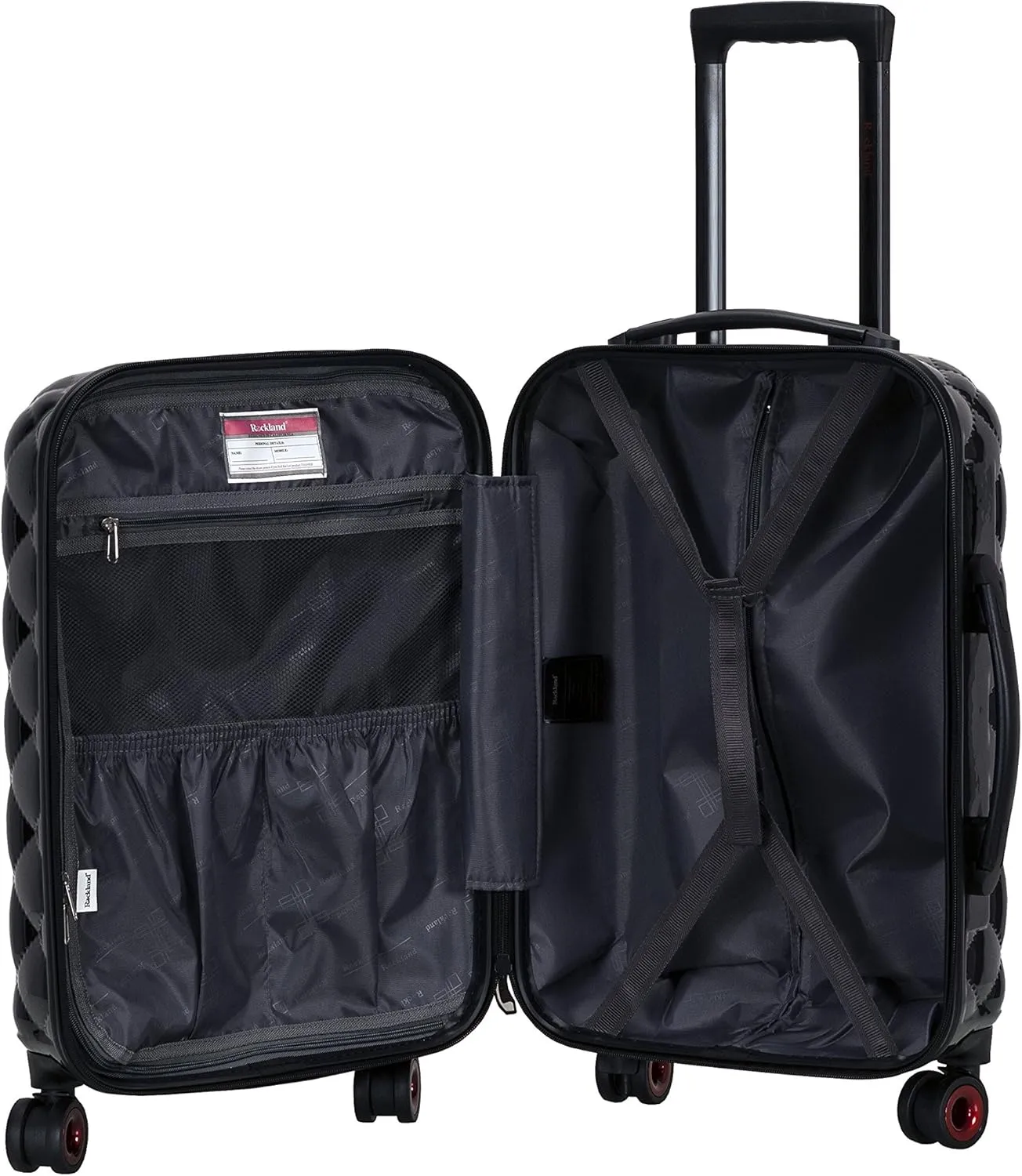 Rockland Quilt Hardside Expandable Spinner Wheel Luggage, Black, 3-Piece Set (20/24/28)