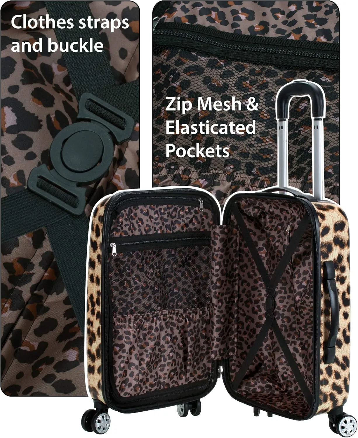 Rockland Safari Hardside Spinner Wheel Luggage, Leopard, 3-Piece Set (20/24/28)