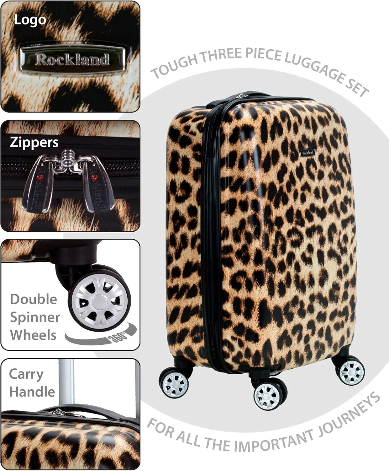 Rockland Safari Hardside Spinner Wheel Luggage, Leopard, 3-Piece Set (20/24/28)