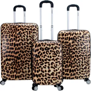 Rockland Safari Hardside Spinner Wheel Luggage, Leopard, 3-Piece Set (20/24/28)