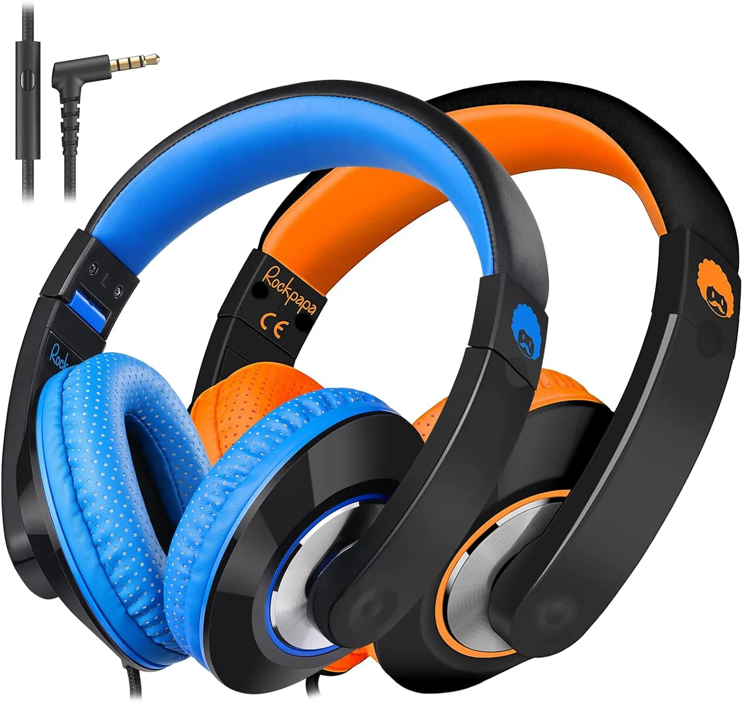 rockpapa Comfort  Kids Headphones with Microphone, Boys Girls Student Over-Ear Headphones Wired for School Classroom Laptop PC Computer Tablet Black/Blue Black/Orange