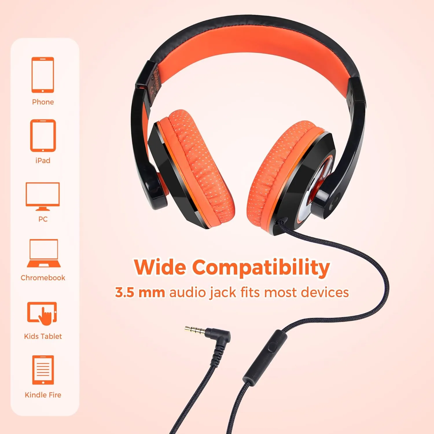 rockpapa Comfort  Kids Headphones with Microphone, Boys Girls Student Over-Ear Headphones Wired for School Classroom Laptop PC Computer Tablet Black/Blue Black/Orange