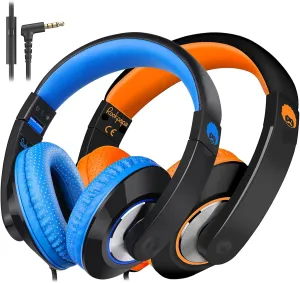 rockpapa Comfort  Kids Headphones with Microphone, Boys Girls Student Over-Ear Headphones Wired for School Classroom Laptop PC Computer Tablet Black/Blue Black/Orange