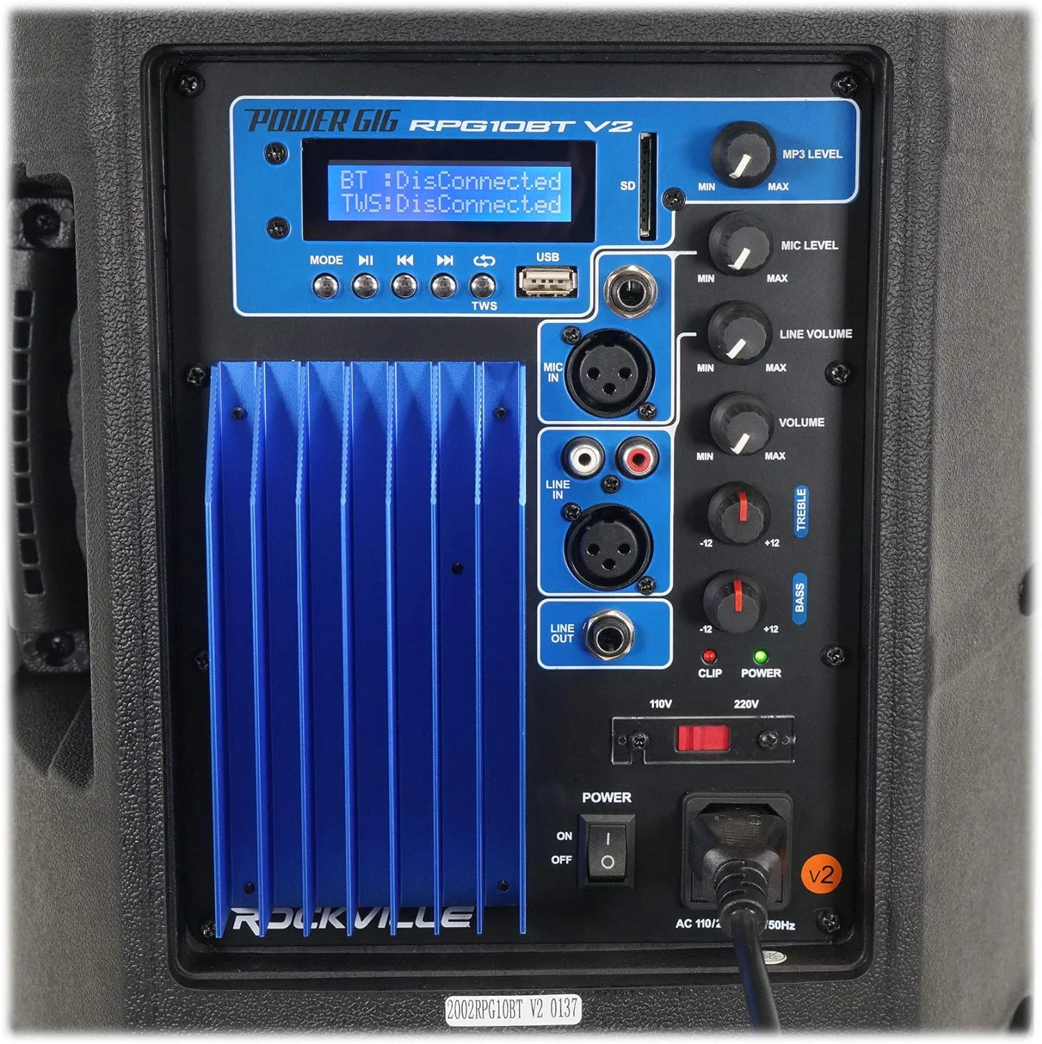 Rockville RPG10BT V2 10" 600W Powered DJ PA Speaker with Bluetooth, Deep Bass, 2 Channel Mixer, EQ, Wireless Remote - Perfect for Live Music, Events, and Parties