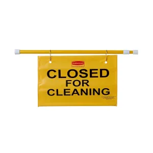 Rubbermaid Commercial Products Heavy Duty Extend-to-Fit, "Closed For Cleaning" Hanging Doorway Safety Sign for Office/Restroom/Restaurant/School/Hospital/Hotel/Motel, Yellow