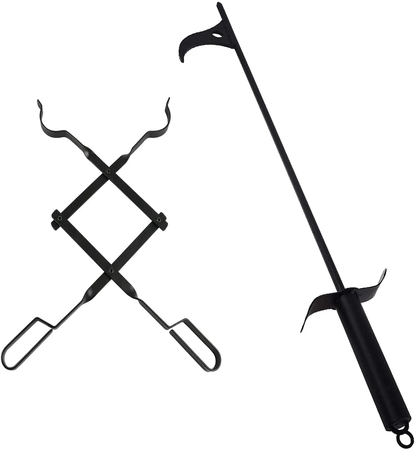 Rynx | bbq777 Fire Tool Set, 30" Fire Poker and 26" Log Handler Fireplace Tongs for Outdoor Campfire, Camping, Wood Stove, Black