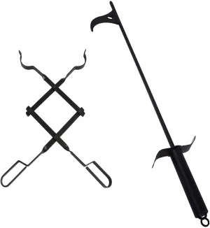 Rynx | bbq777 Fire Tool Set, 30" Fire Poker and 26" Log Handler Fireplace Tongs for Outdoor Campfire, Camping, Wood Stove, Black