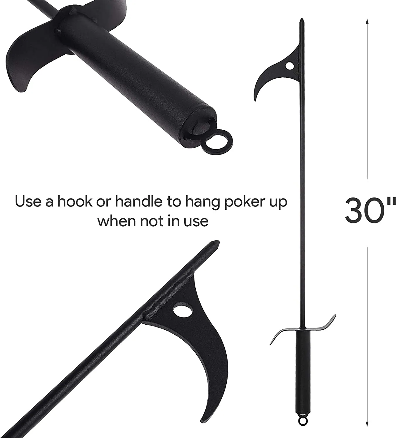 Rynx | bbq777 Fire Tool Set, 30" Fire Poker and 26" Log Handler Fireplace Tongs for Outdoor Campfire, Camping, Wood Stove, Black