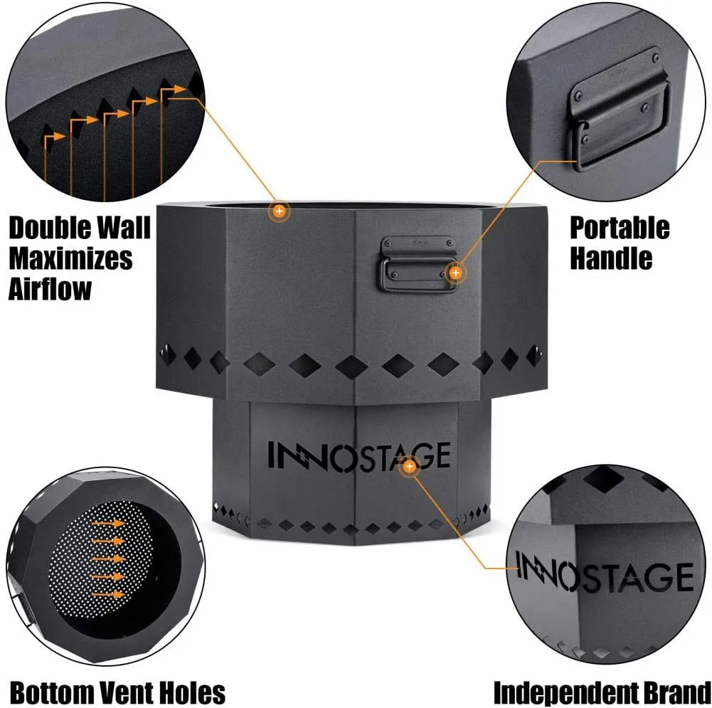 Rynx | Patented smokeless fire bowl for outdoor pellet burning with portable storage bag, fire pit grill for picnic camping cooking on the beach - S
