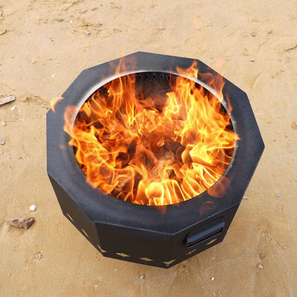 Rynx | Patented smokeless fire bowl for outdoor pellet burning with portable storage bag, fire pit grill for picnic camping cooking on the beach - S