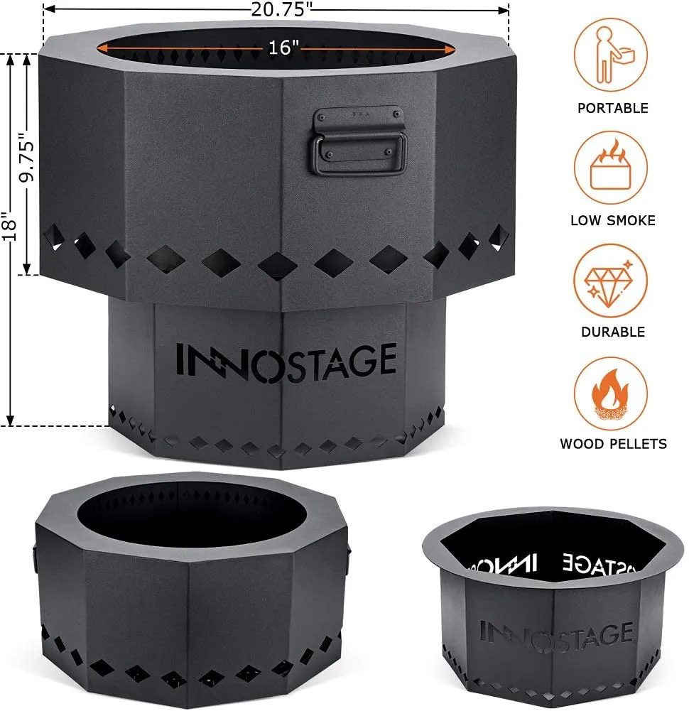 Rynx | Patented smokeless fire bowl for outdoor pellet burning with portable storage bag, fire pit grill for picnic camping cooking on the beach - S