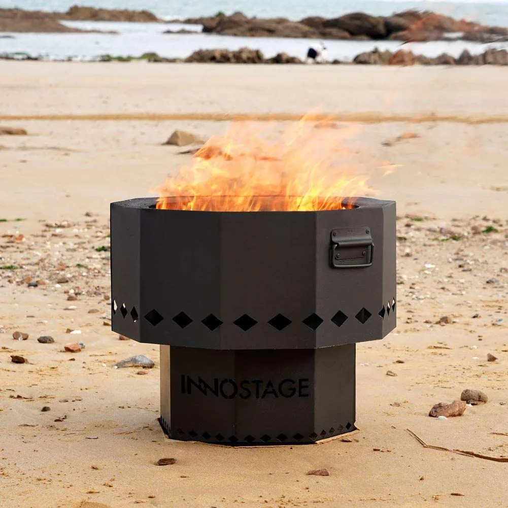 Rynx | Patented smokeless fire bowl for outdoor pellet burning with portable storage bag, fire pit grill for picnic camping cooking on the beach - S