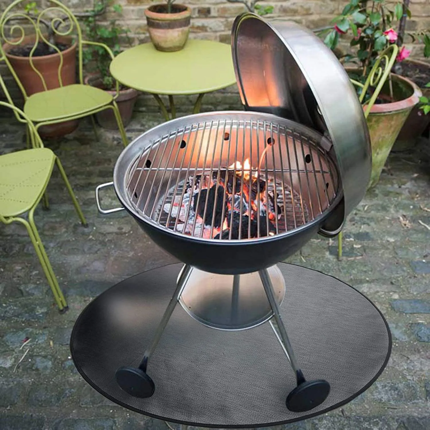 Rynx | Round Ember Mat for Under Grill Fireplace, Fireplace Mat for the Terrace, Flame Retardant Heat Resistant BBQ Gas Grill Air Fryer Protective Mat for Patio Grass Area Outdoor Campsite Fire Safe Pad Black (36")