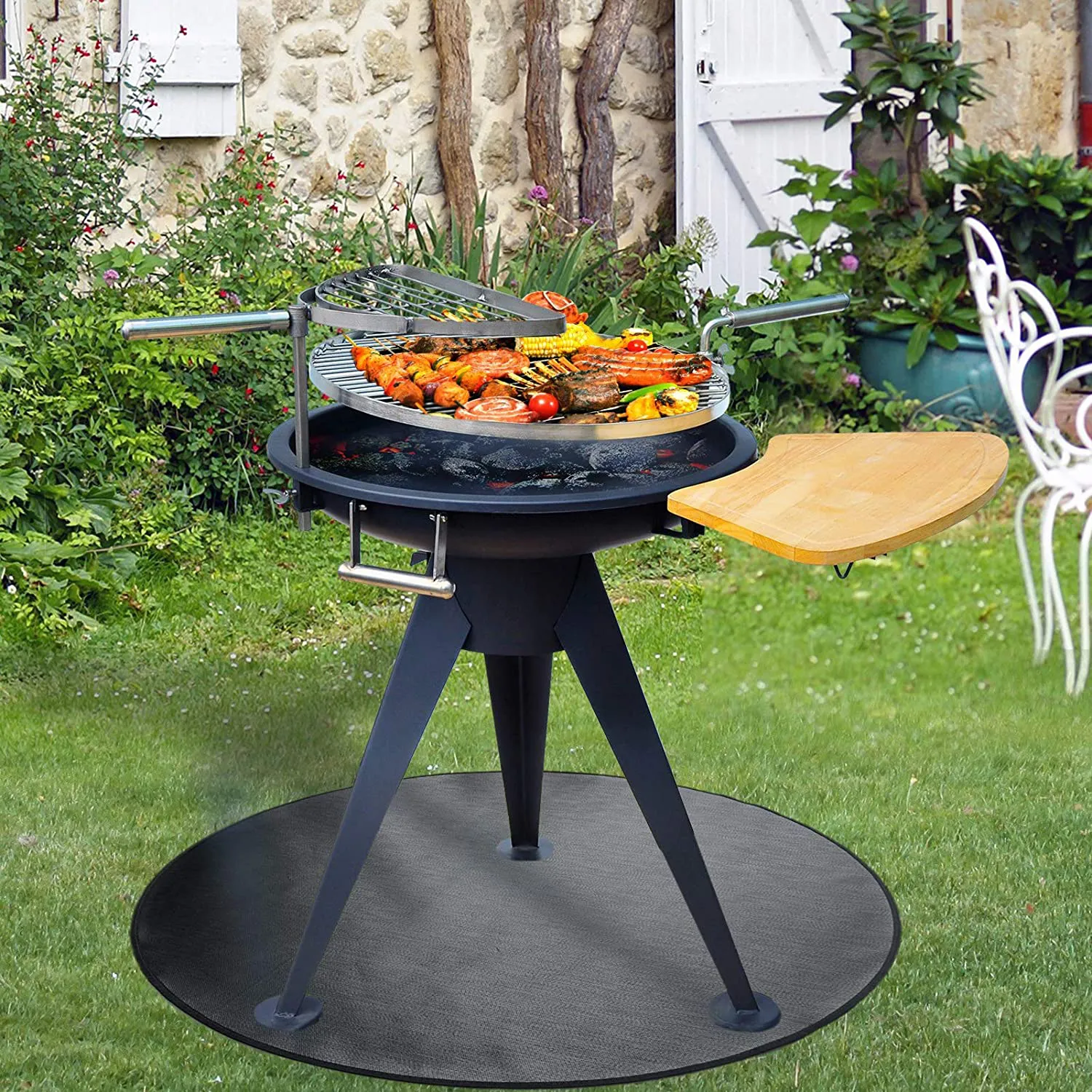 Rynx | Round Ember Mat for Under Grill Fireplace, Fireplace Mat for the Terrace, Flame Retardant Heat Resistant BBQ Gas Grill Air Fryer Protective Mat for Patio Grass Area Outdoor Campsite Fire Safe Pad Black (36")