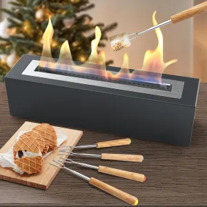 Safe Tabletop Fire Pit with 4 Roasting Sticks - Metal Outdoor & Indoor Fire Pit Tabletop Fireplace,Portable Smokeless Ethanol Firepit Bowl, Housewarming Gift,Rectangle-Charcoal Gray