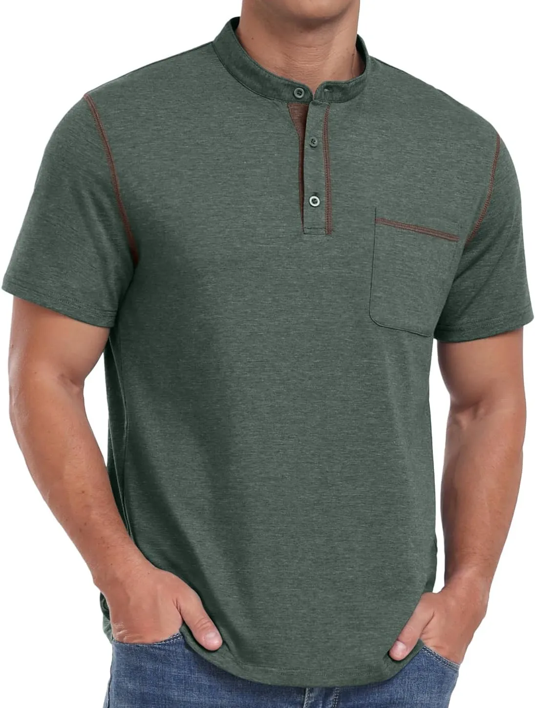 Sailwind Mens Henley Shirts Short Sleeve Summer Casual Classic Cotton T Shirts Pocket Button Shirt