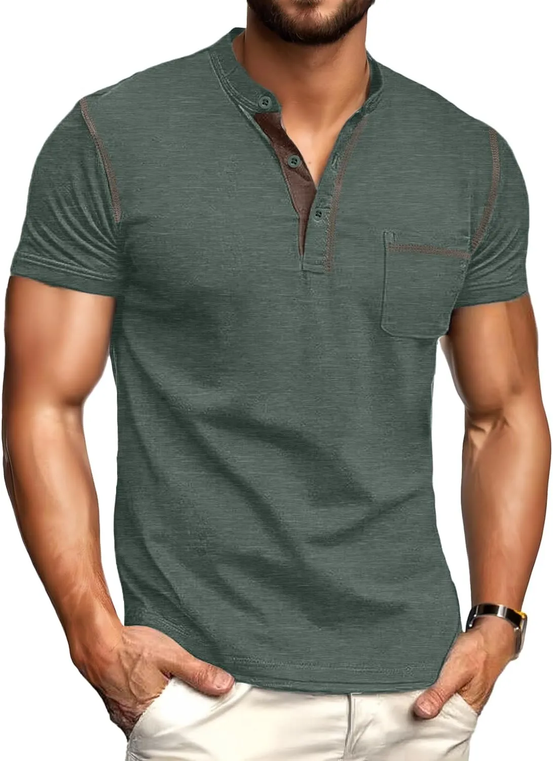 Sailwind Mens Henley Shirts Short Sleeve Summer Casual Classic Cotton T Shirts Pocket Button Shirt