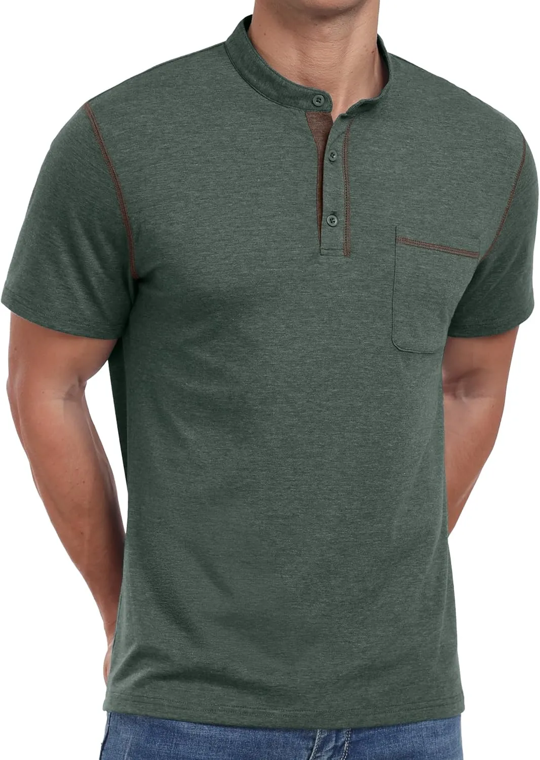 Sailwind Mens Henley Shirts Short Sleeve Summer Casual Classic Cotton T Shirts Pocket Button Shirt