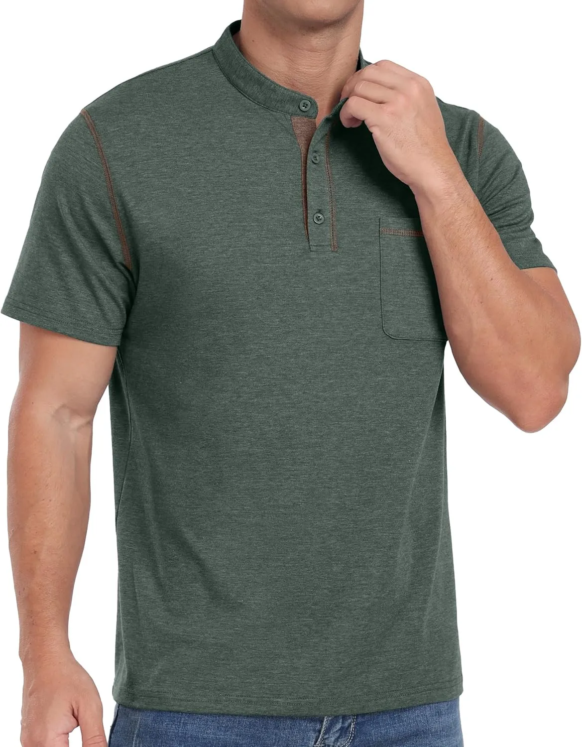 Sailwind Mens Henley Shirts Short Sleeve Summer Casual Classic Cotton T Shirts Pocket Button Shirt