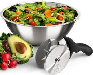 Salad Chopper Blade and Bowl – Stainless Steel Salad Cutter Bowl with Chef Grade Mezzaluna Salad Chopper – Ultra-Fast Salad Prep by Kitchen Hackables