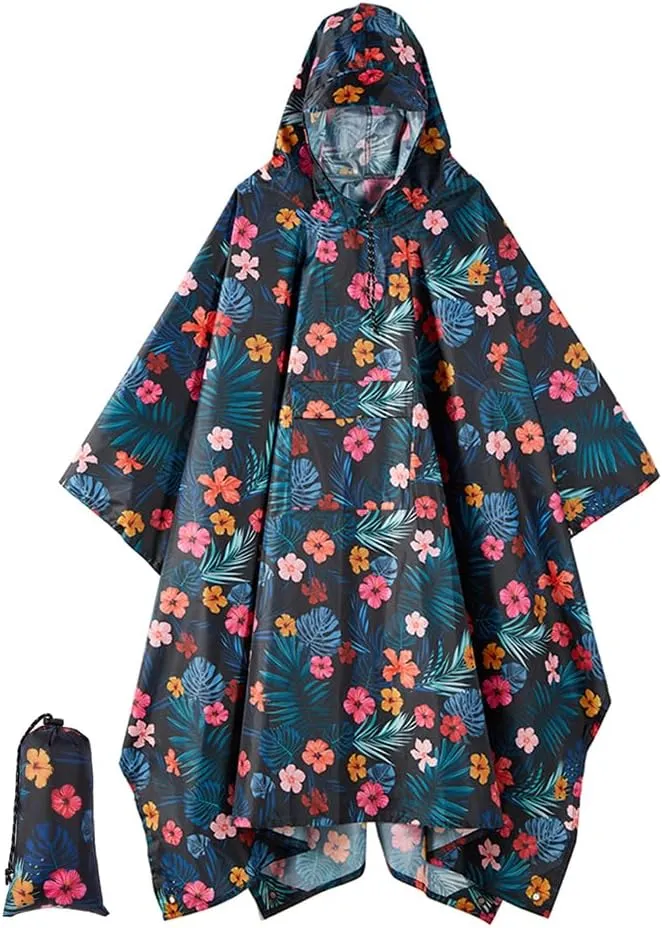salamra Hooded Rain Poncho Waterproof Raincoat Jacket for Men/Women/Adults with Pocket