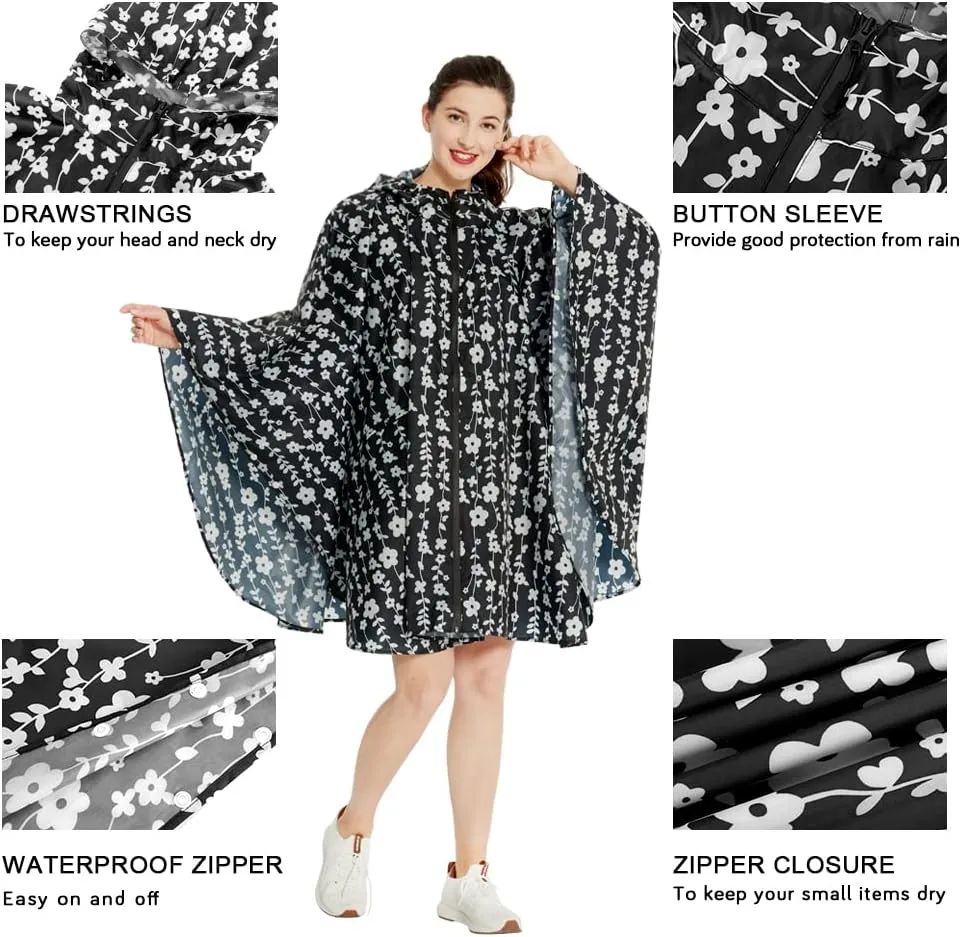 salamra Rain Poncho Jacket Coat Hooded Zipper Style for Women/Men/Adult with Pocket
