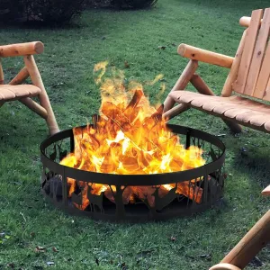 Salches 36inch Fire Ring, Durable Iron Ring w/High Temperature Paint, Bonfire for Campfire Wood Burning w/Fire Poker, w/Elk Patterned Design Outdoor Camping Beach Backyard Black