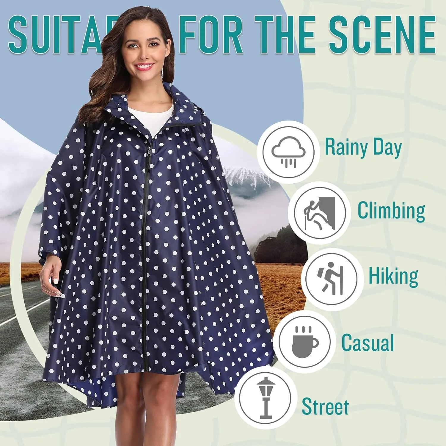 SaphiRose Unisex Rain Poncho Raincoat Hooded for Adults Women with Pockets