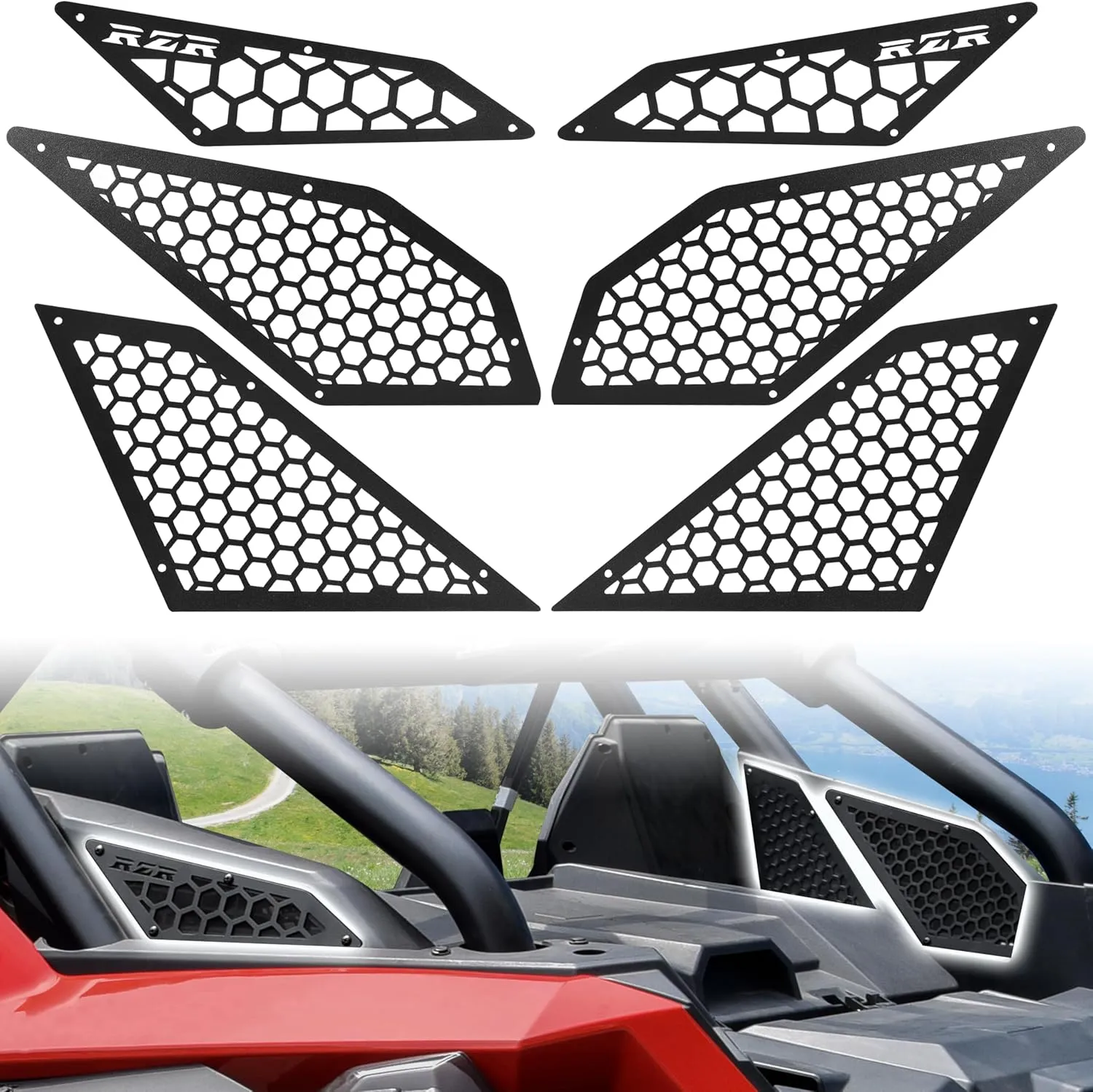 SAUTVS Aluminum Air Intake Cover Grill for Polaris RZR PRO XP/RZR Turbo R 2020-2024, Black Metal Mesh Engine Side Vent Inlet Protection Cover Bezel, Enhanced Airflow & Durability(6PCS)