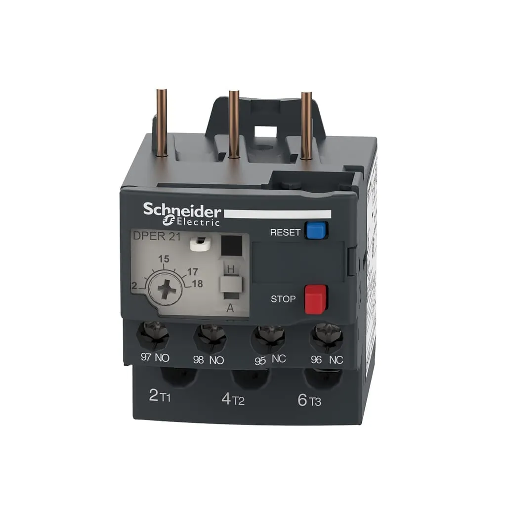 Schneider Electric DPER21 Easy TeSys Thermal Overload Relay with Manual/Automatic Reset, Screw Clamp Terminals | Used with Air Conditioner, Heat Pump, HVAC, AC Compressor and More, 12-18Amps