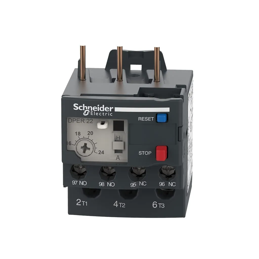 Schneider Electric DPER22 Easy TeSys Thermal Overload Relay with Manual/Automatic Reset, Screw Clamp Terminals | Used with Air Conditioner, Heat Pump, HVAC, AC Compressor and More, 16-24Amps
