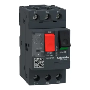 Schneider Electric GP2E07 Easy TeSys 3 Phase Manual Thermal Magnetic Motor Starter, 3 Pole, Screw Clamp Terminals, Push Button, 1.6-2.5 Amps