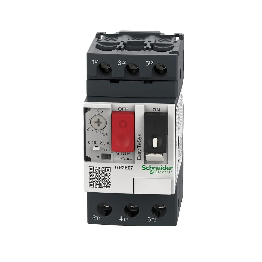Schneider Electric GP2E07 Easy TeSys 3 Phase Manual Thermal Magnetic Motor Starter, 3 Pole, Screw Clamp Terminals, Push Button, 1.6-2.5 Amps