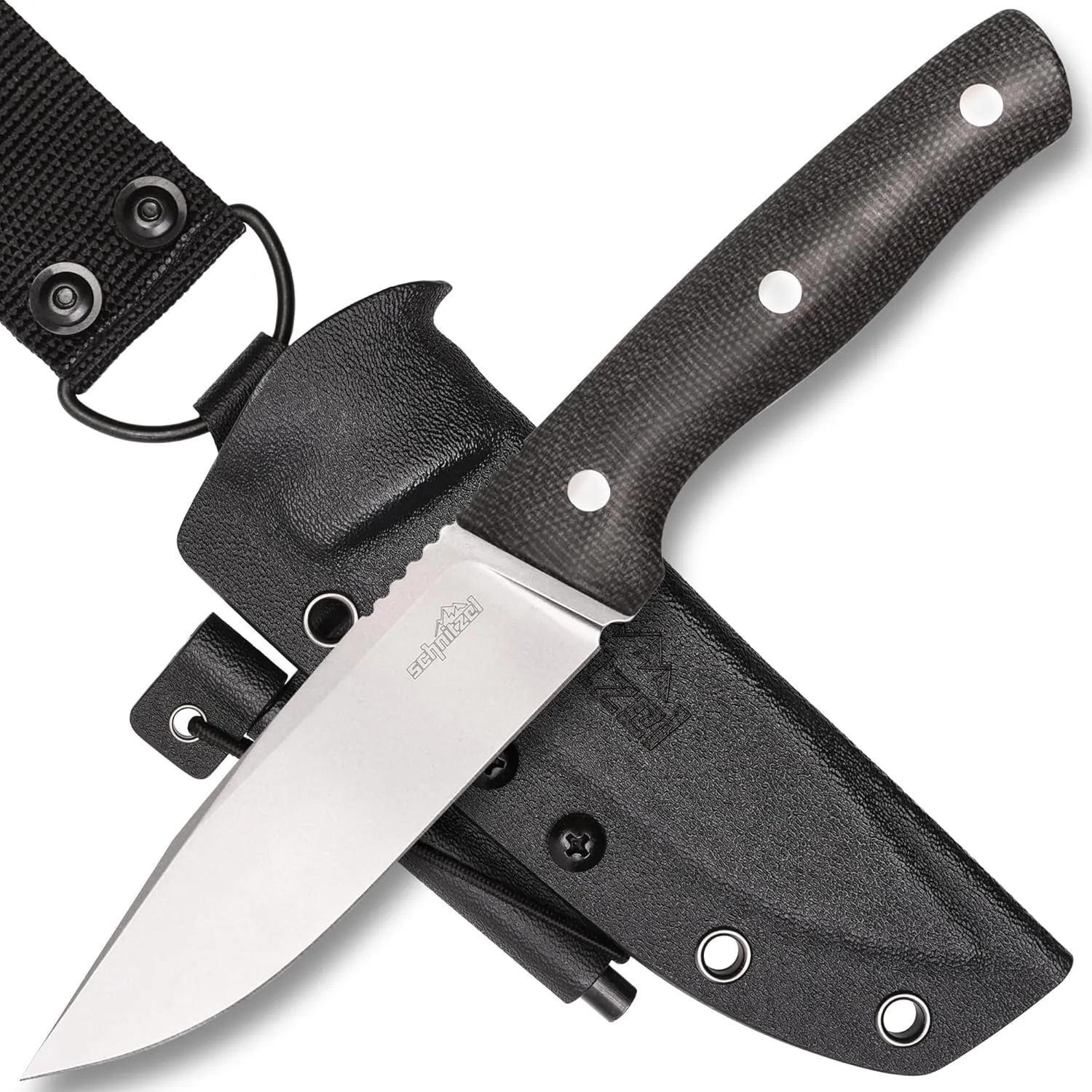 SCHNITZEL - KVIN - Outdoor knife with Kydex sheath and dangler carrying system - bushcraft, outdoor, leisure, for adults (Brown/Black)