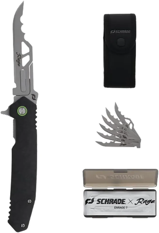 Schrade Enrage Stryche Replaceable Blade Knife with Carbon Fiber Handle, Pocket Clip, Additional Replacemenet Blades for Hunting, Outdoors