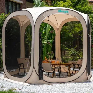 Screen Tent Pop-Up, Portable Tent Canopy with Mesh Mosquito Net, Screen House Room Canopy Shade Screen Tent 10x 10 FT with Carry Bag for Patio, Backyard, Sports & Outdoors Activities, Beige