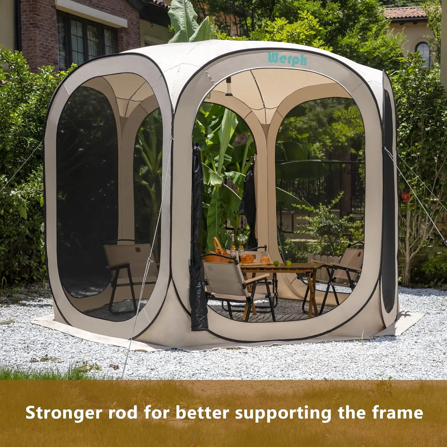 Screen Tent Pop-Up, Portable Tent Canopy with Mesh Mosquito Net, Screen House Room Canopy Shade Screen Tent 10x 10 FT with Carry Bag for Patio, Backyard, Sports & Outdoors Activities, Beige