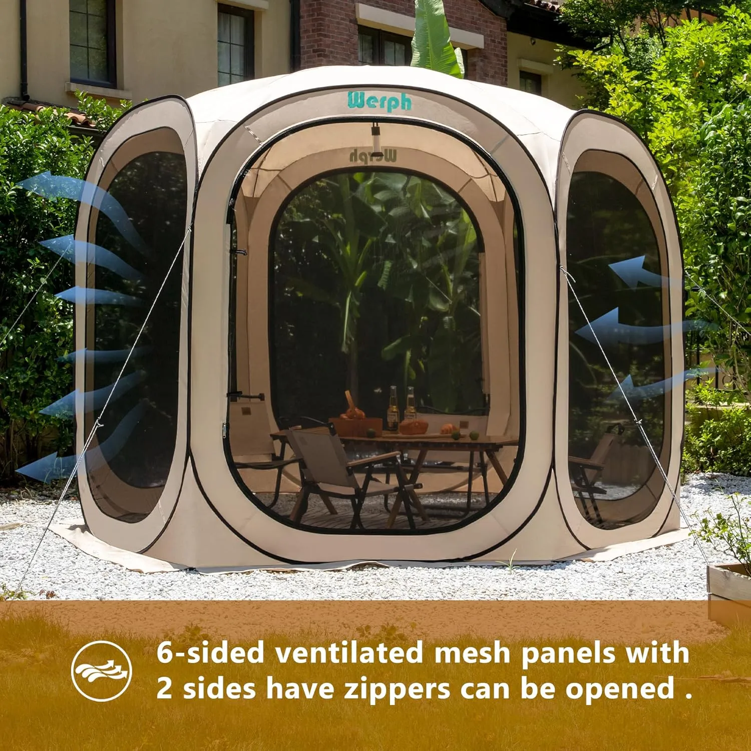 Screen Tent Pop-Up, Portable Tent Canopy with Mesh Mosquito Net, Screen House Room Canopy Shade Screen Tent 10x 10 FT with Carry Bag for Patio, Backyard, Sports & Outdoors Activities, Beige
