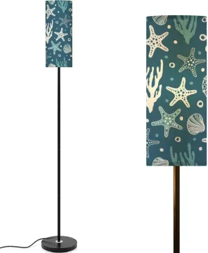 Sea bottom seamless pattern Summer beach hand drawn seaside print Modern Floor Lamp Minimalist Standing Lamps for Living Room LED Corner Lamp Remote Control Metal Pole Lamp for Bedroom, Reading