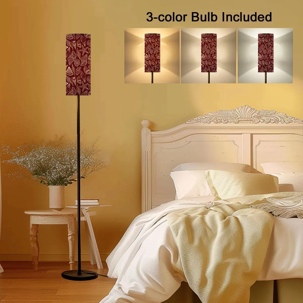 Sea bottom seamless pattern Summer beach hand drawn seaside print Modern Floor Lamp Minimalist Standing Lamps for Living Room LED Corner Lamp Remote Control Metal Pole Lamp for Bedroom, Reading