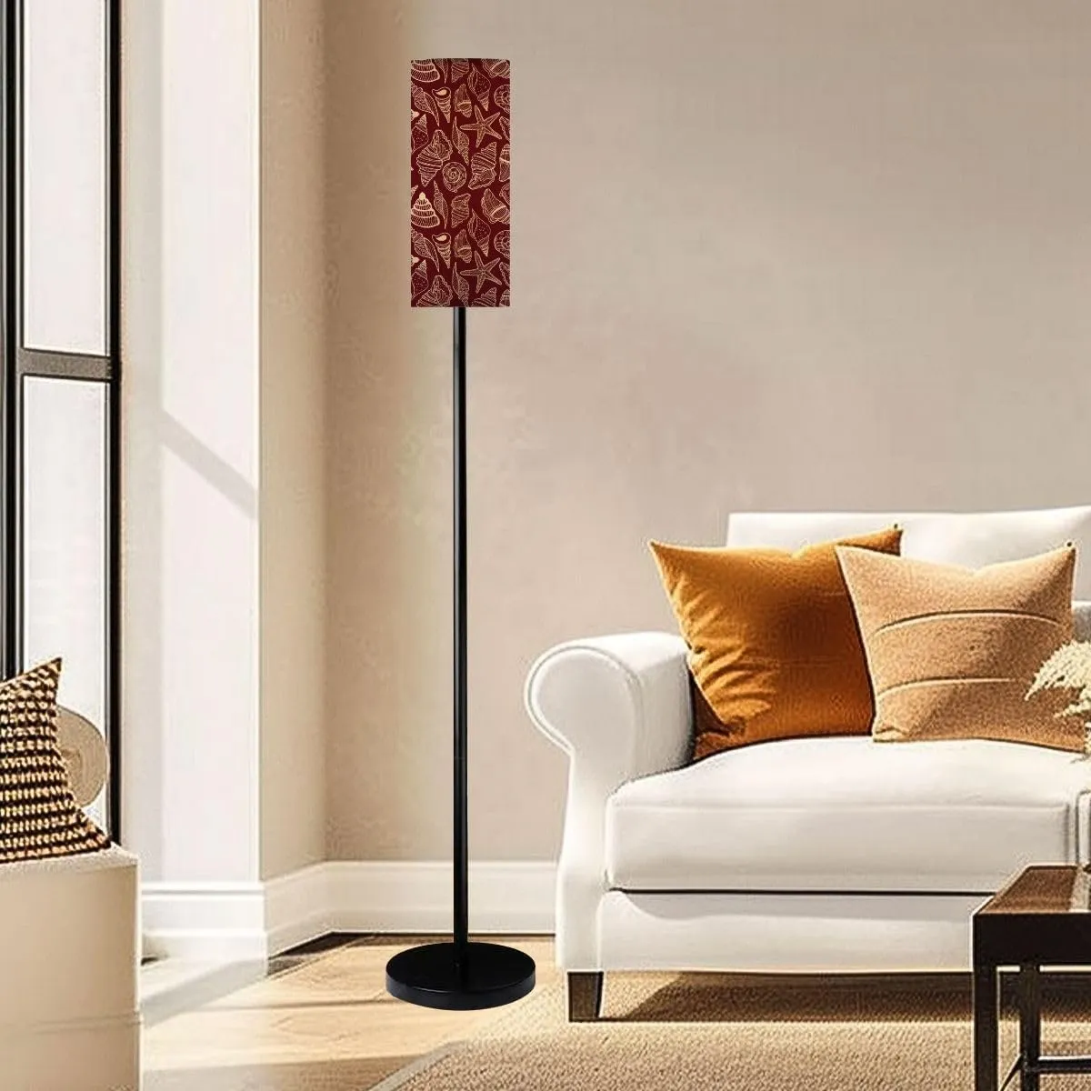 Sea bottom seamless pattern Summer beach hand drawn seaside print Modern Floor Lamp Minimalist Standing Lamps for Living Room LED Corner Lamp Remote Control Metal Pole Lamp for Bedroom, Reading