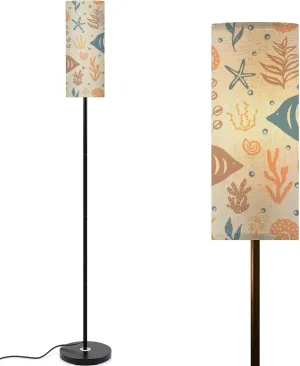 Sea bottom seamless pattern Summer beach seaside print Undersea world Modern Floor Lamp Minimalist Standing Lamps for Living Room LED Corner Lamp Remote Control Metal Pole Lamp for Bedroom, Reading