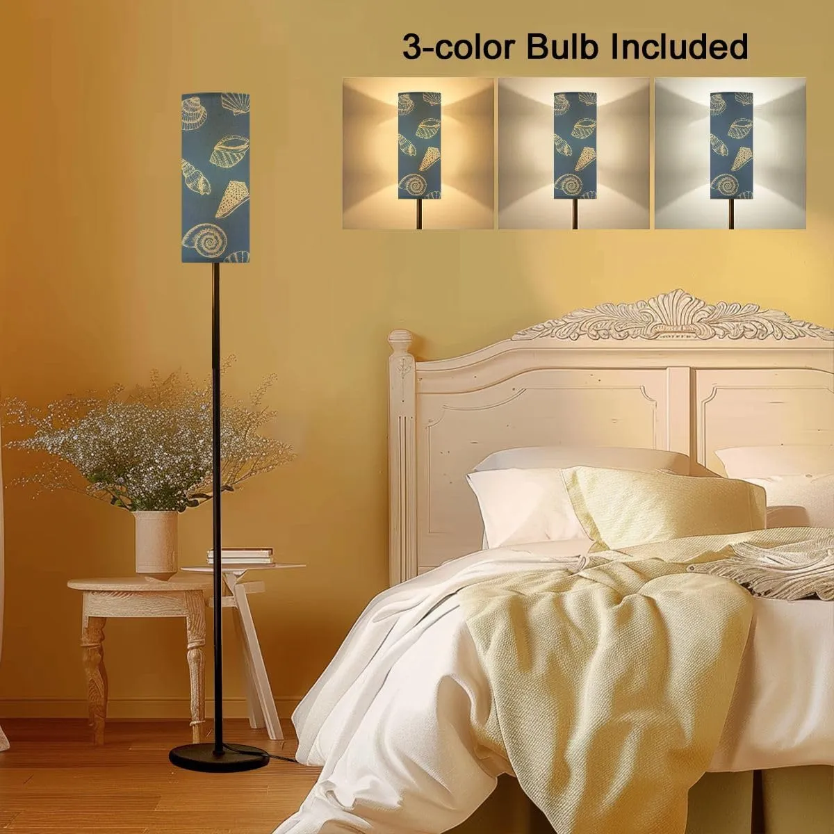 Sea Creatures Seamless Ocean Animals Drawn Surface Texture Summer Modern Floor Lamp Minimalist Standing Lamps for Living Room LED Corner Lamp Remote Control Metal Pole Lamp for Bedroom, Reading