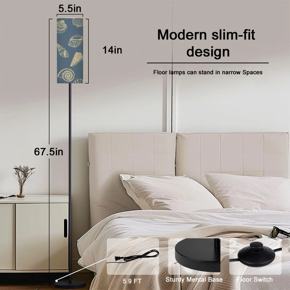 Sea Creatures Seamless Ocean Animals Drawn Surface Texture Summer Modern Floor Lamp Minimalist Standing Lamps for Living Room LED Corner Lamp Remote Control Metal Pole Lamp for Bedroom, Reading