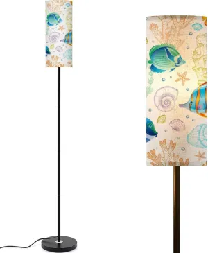 Sea Seamless Pattern ocean tropical fish seashell coral reef starfish Modern Floor Lamp Minimalist Standing Lamps for Living Room LED Corner Lamp Remote Control Metal Pole Lamp for Bedroom, Reading