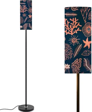 Sea set seamless pattern seashells corals alga starfishes Marine Modern Floor Lamp Minimalist Standing Lamps for Living Room LED Corner Lamp Remote Control Metal Pole Lamp for Bedroom, Reading